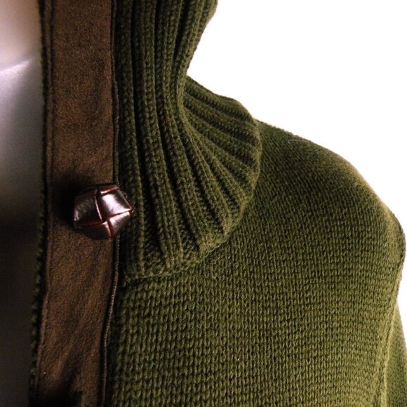 Ralph Lauren Knit Cardigan Button Down Green Brown Elbow Patch 1X - Picture 4 of 7